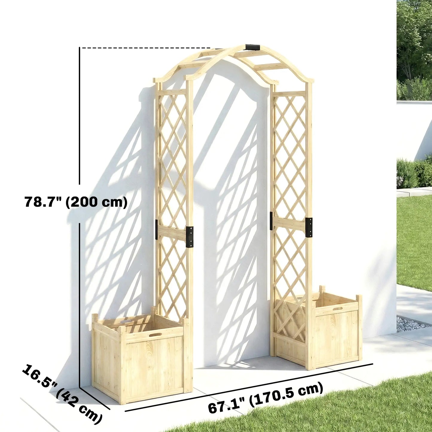 Wooden Garden Arch With 2 Planter Boxes, Arch Trellis, Natural Wood Garden Arches at Gallery Canada