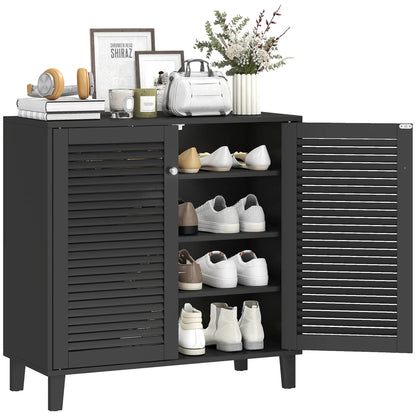 Shoe Cabinet With Adjustable Shelves, 2 Doors, Black, Black
