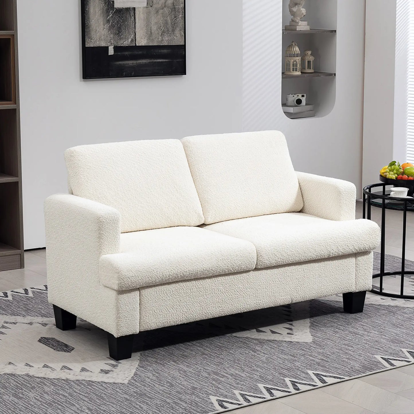 54.3" Loveseat Sofa, 2 Seater, Removable Cushions, Wood Frame, Cream White 2-Seater Sofas at Gallery Canada