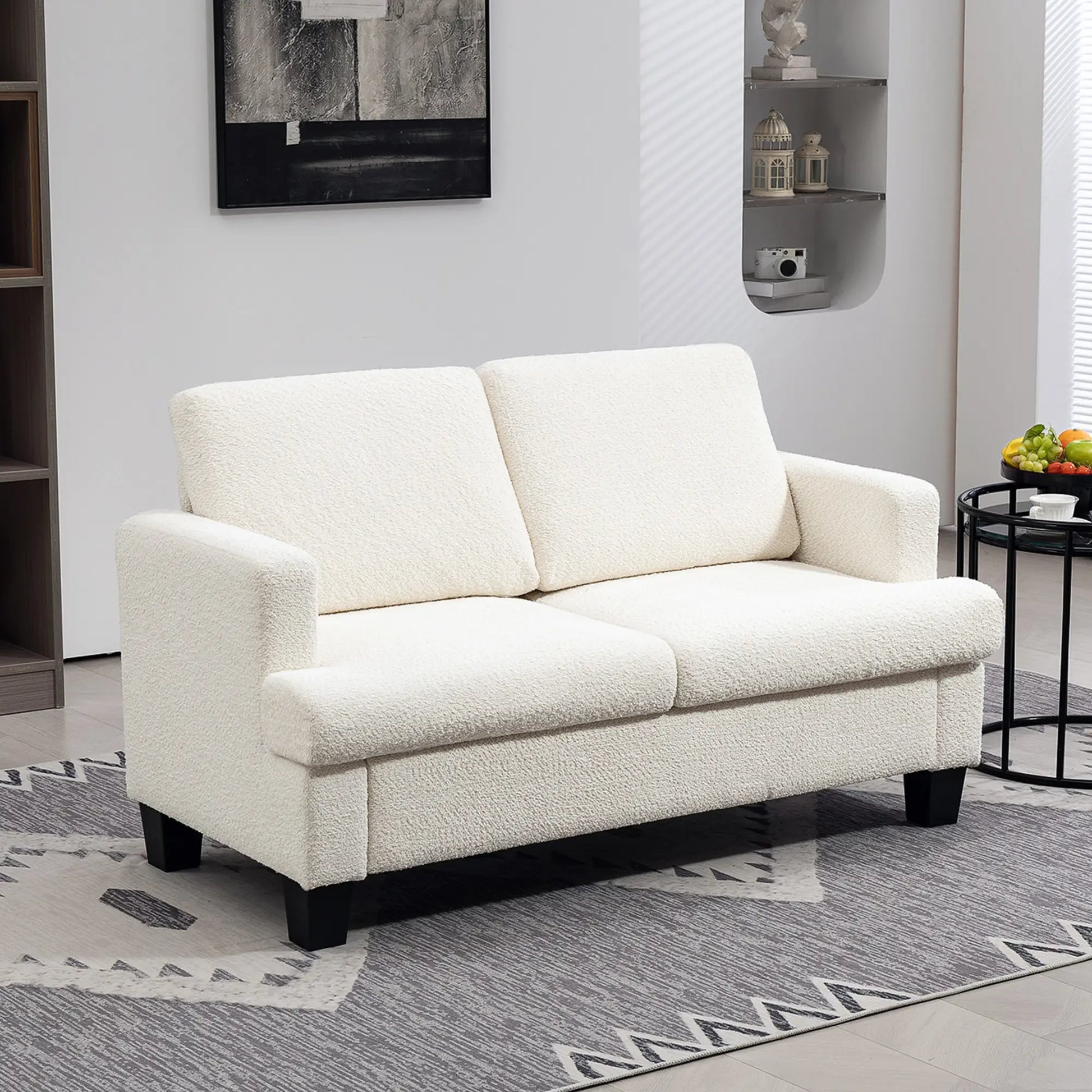 54.3" Loveseat Sofa, 2 Seater, Removable Cushions, Wood Frame, Cream White 2-Seater Sofas at Gallery Canada