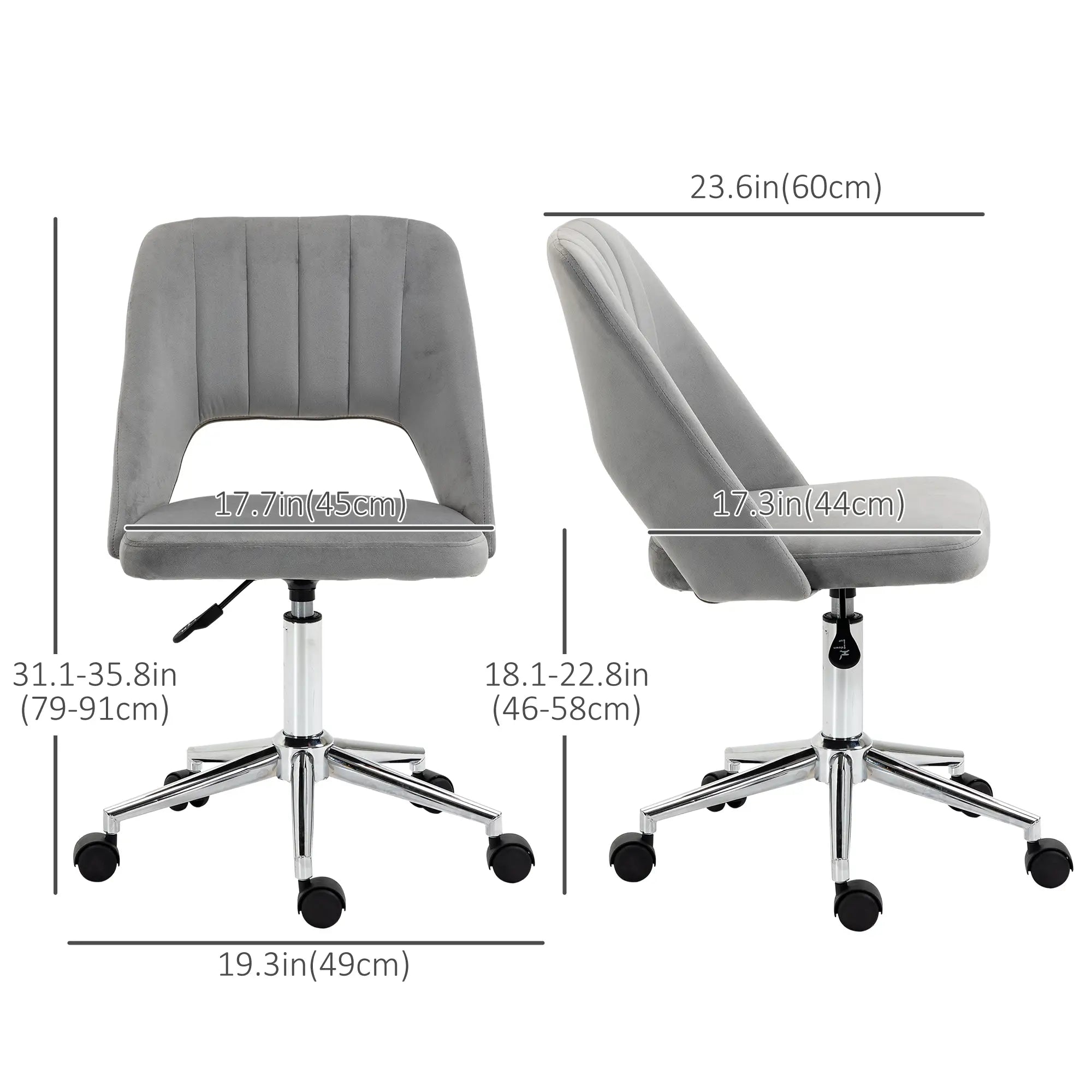 Velvet Swivel Office Chair, Scallop Back, Grey Task Chairs at Gallery Canada