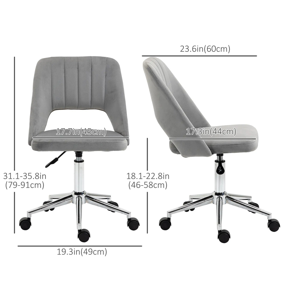 Velvet Swivel Office Chair, Scallop Back, Grey Task Chairs at Gallery Canada