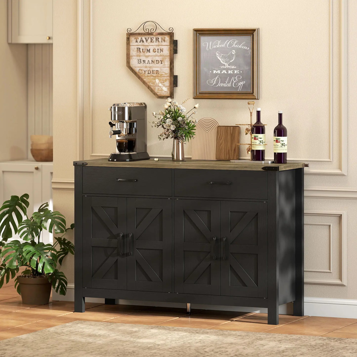 Farmhouse Sideboard Buffet Cabinet, 2 Drawers, Shelves Storage Cabinets at Gallery Canada