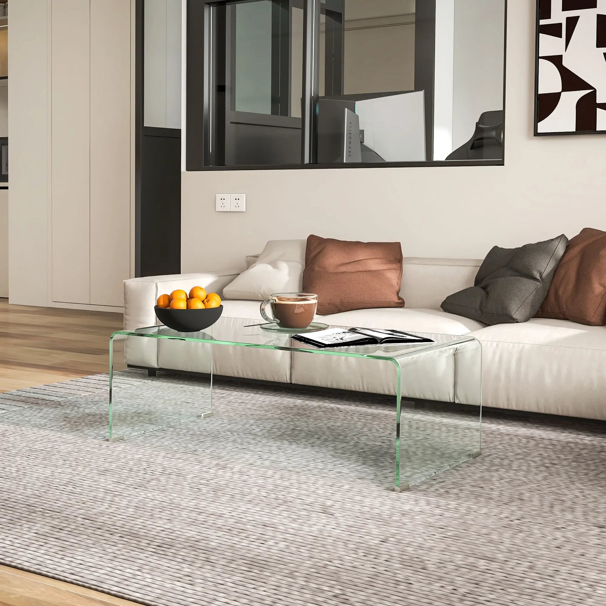 Clear Glass Coffee Table, Modern Rectangle Living Room Center Table, Safe Rounded Edges Coffee Tables at Gallery Canada