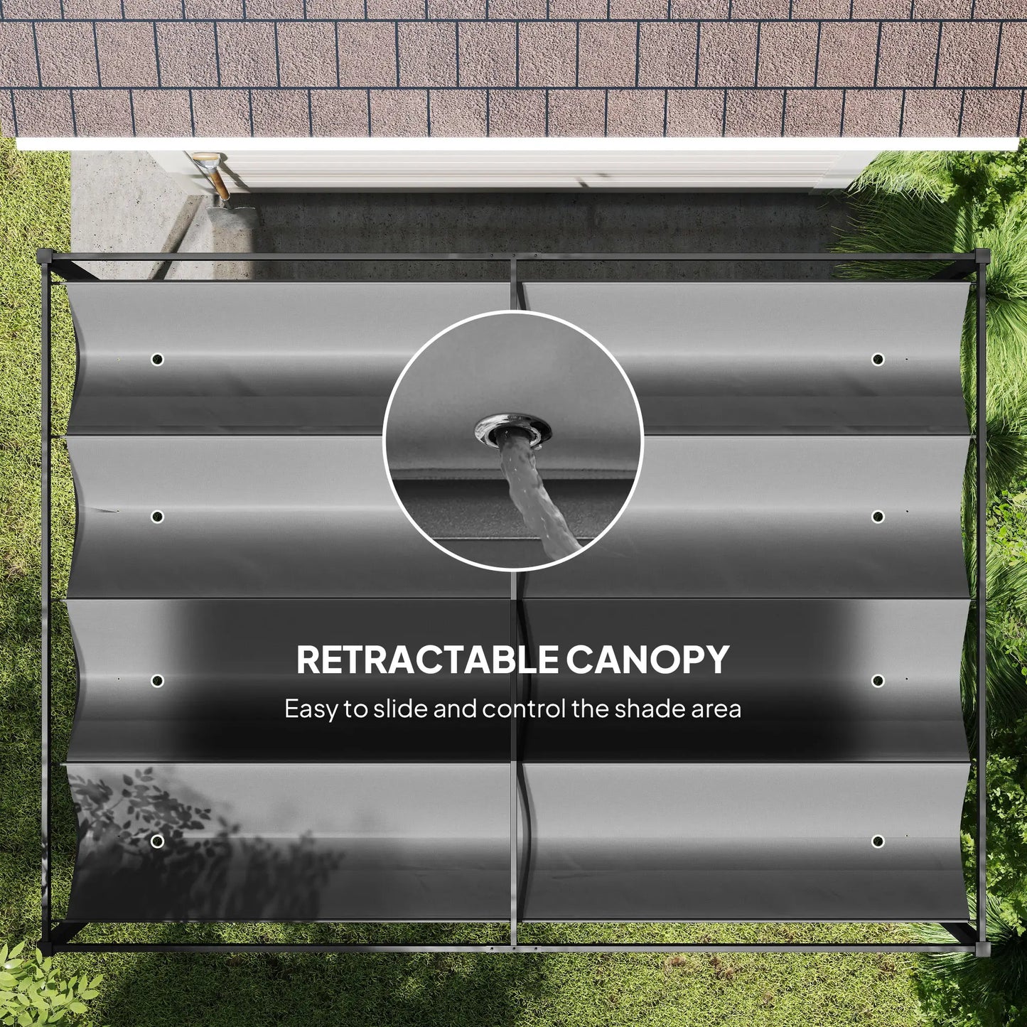 13' x 10' Patio Pergola, Retractable Canopy, Dark Grey Pergolas at Gallery Canada