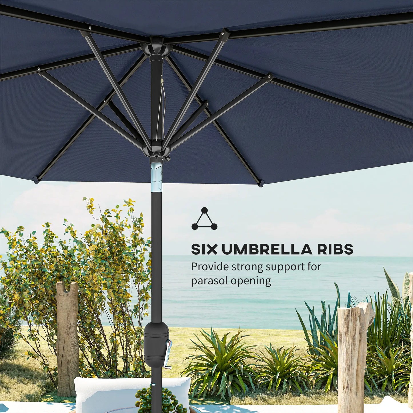 Patio Sun Umbrella, Outdoor Parasol, 6 Ribs, Blue Sun Umbrellas at Gallery Canada