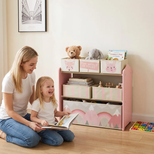 Toy Organizer with 6 Storage Bins, 25" X 12" X 26", Pink Baby & Kids Storage Pink Print at Gallery Canada