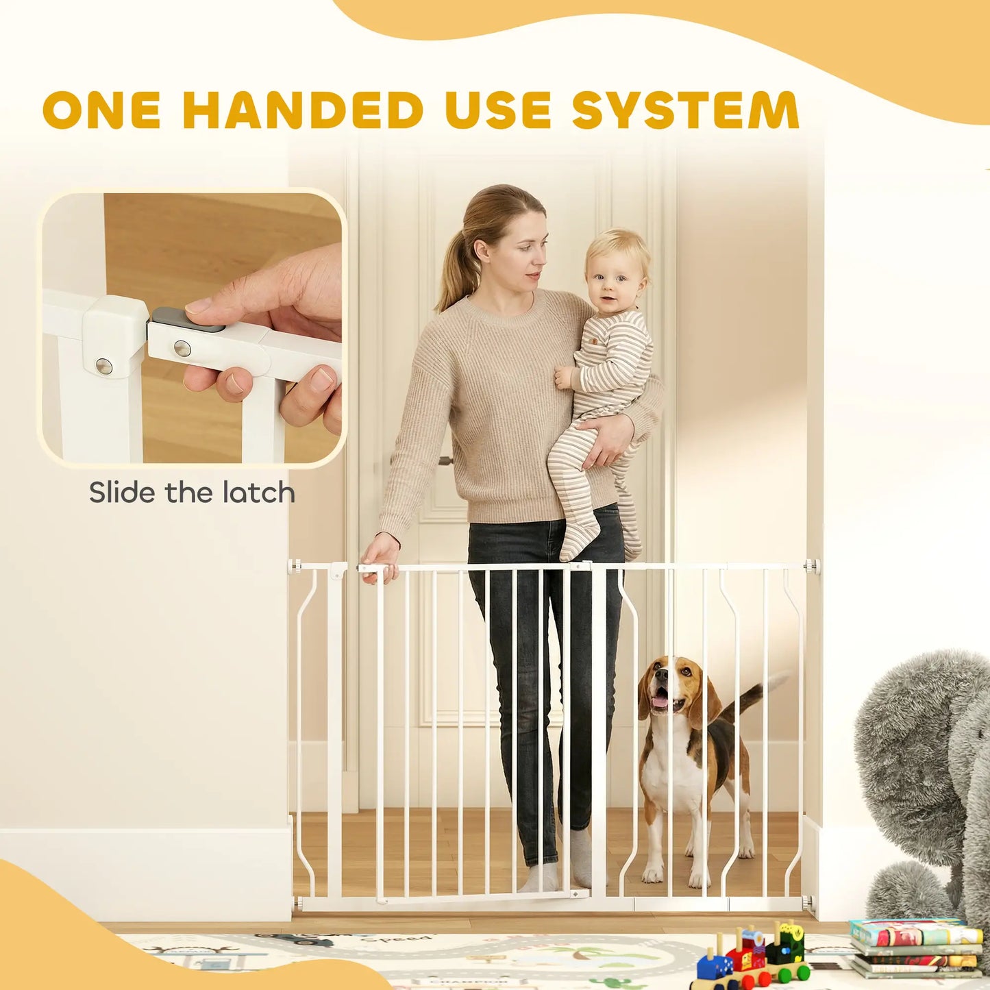 30"-45" Easy Install Pet Gate with Door, Double Lock, Extra Wide, White Houses, Kennels & Pens at Gallery Canada
