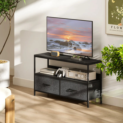 TV Stand with Charging Station, 2 Foldable Drawers, Open Shelf, 47 Inch, Black TV Stands at Gallery Canada