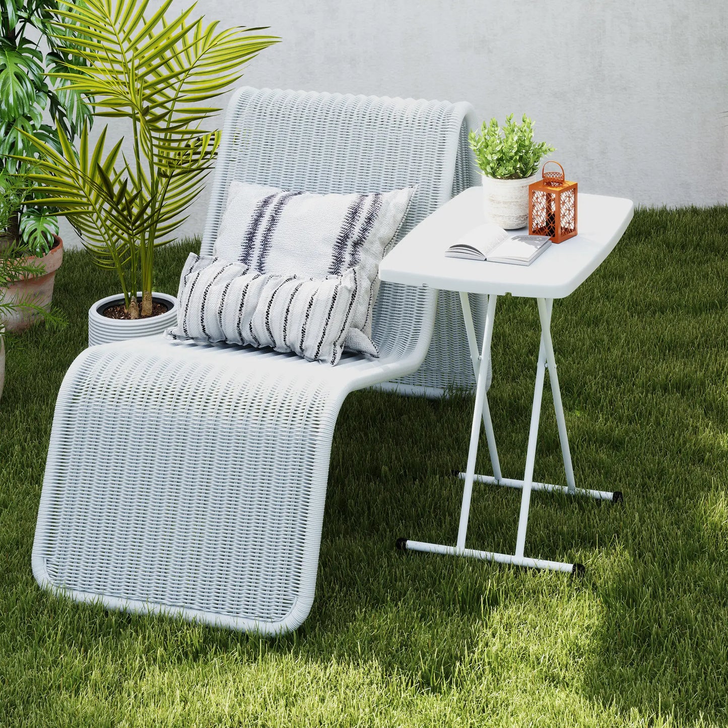 Portable Patio Side Table, Adjustable Height, HDPE Top, Metal Frame, White Patio Side Tables at Gallery Canada