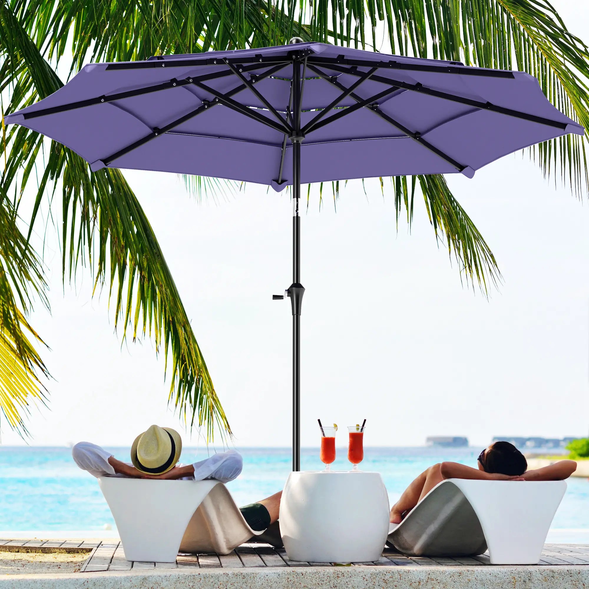 10.7FT Patio Umbrella, 8 Ribs, Crank, Push Button Tilt, Purple Sun Umbrellas at Gallery Canada