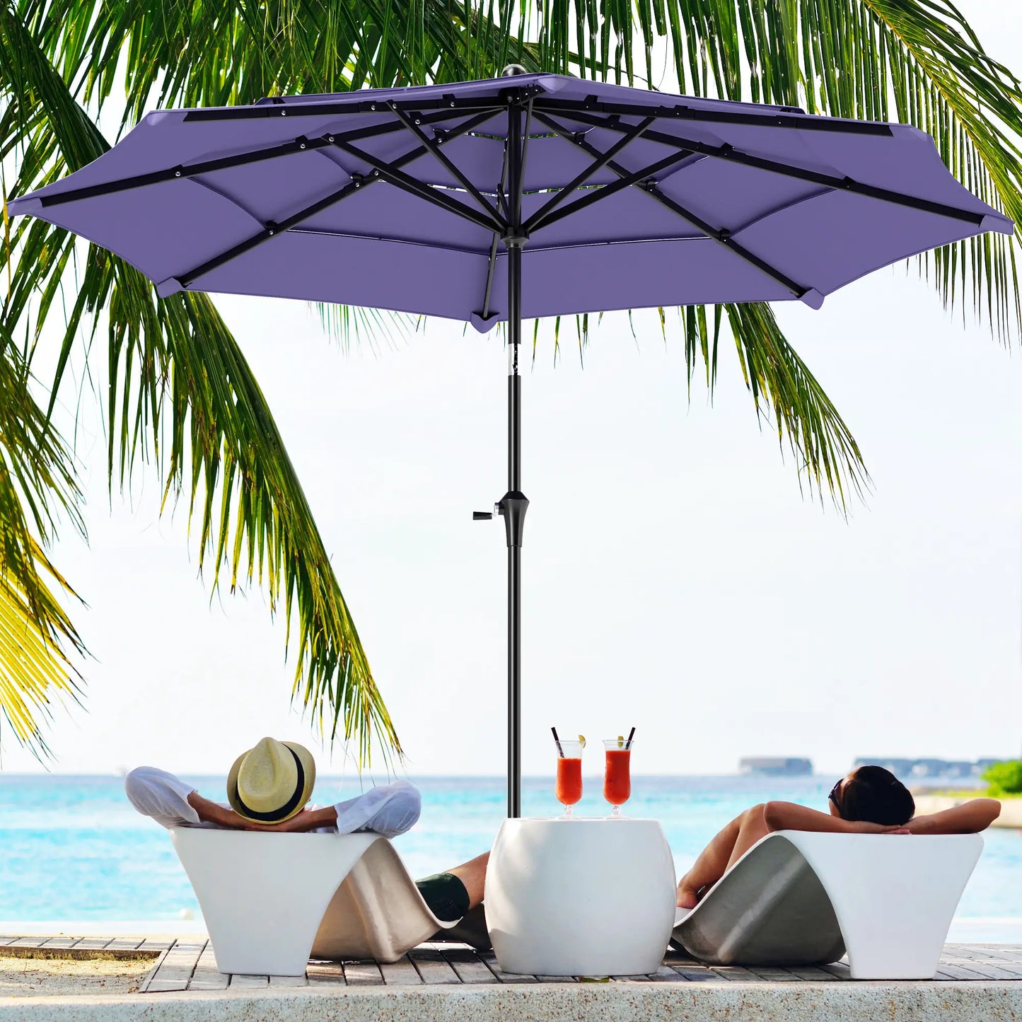 10.7FT Patio Umbrella, 8 Ribs, Crank, Push Button Tilt, Purple Sun Umbrellas at Gallery Canada