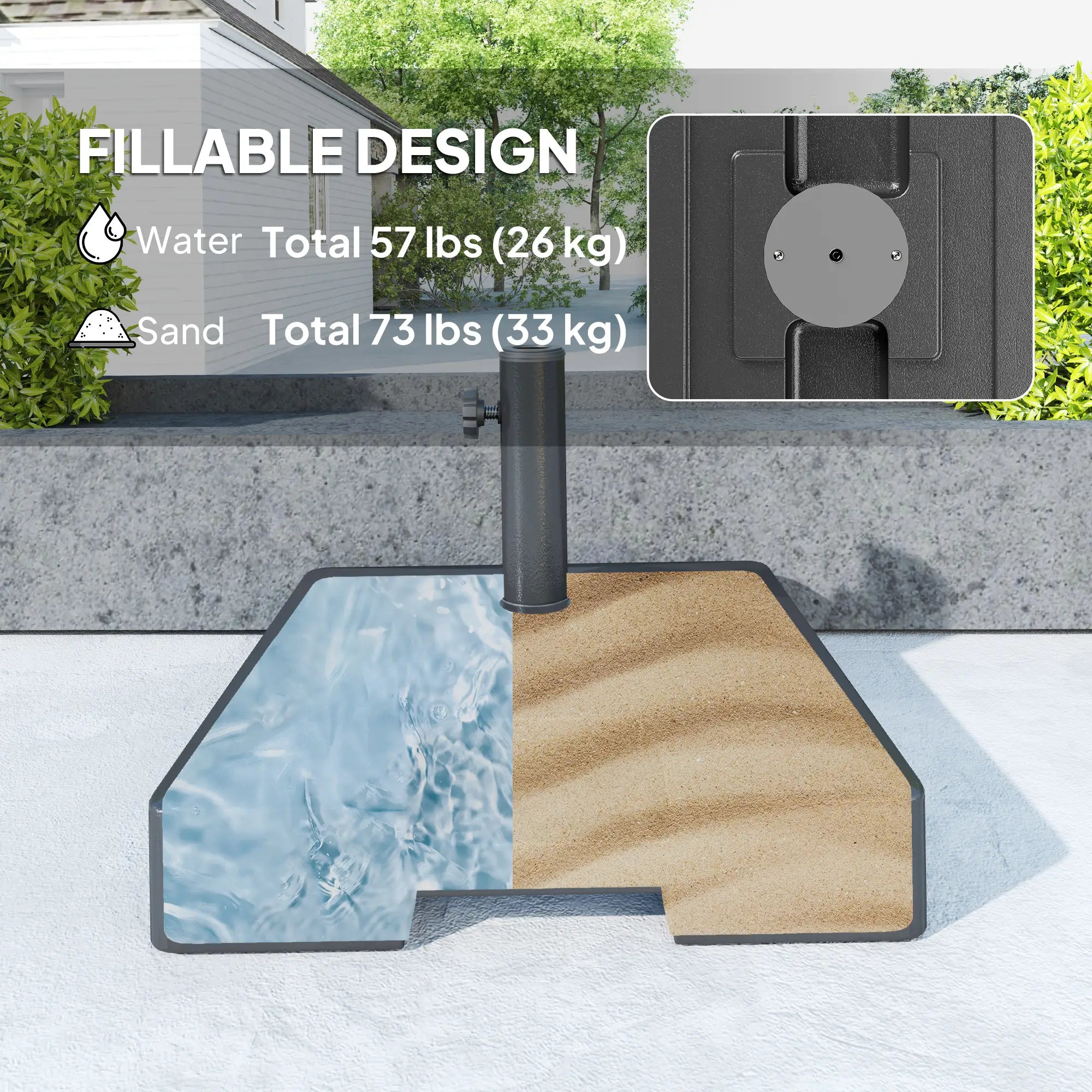 Heavy Duty Outdoor Umbrella Base with Wheels, Holds 73lbs, Black Umbrella Bases at Gallery Canada