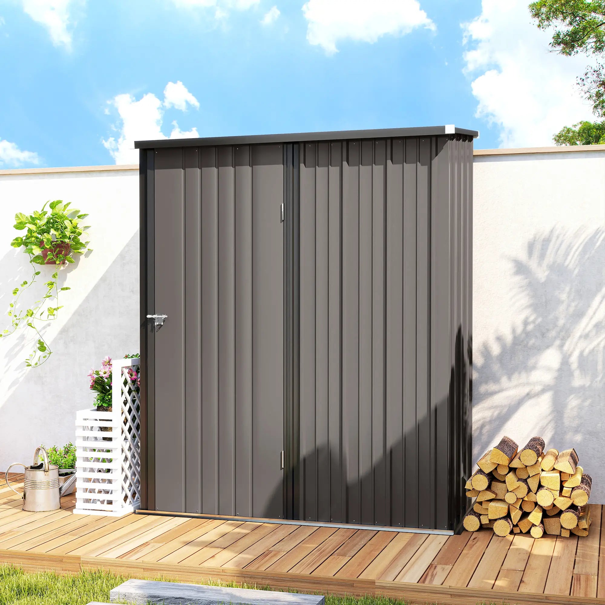 5' x 3' Outdoor Storage Shed, Steel Garden Shed, Lockable Door, Light Grey Sheds at Gallery Canada