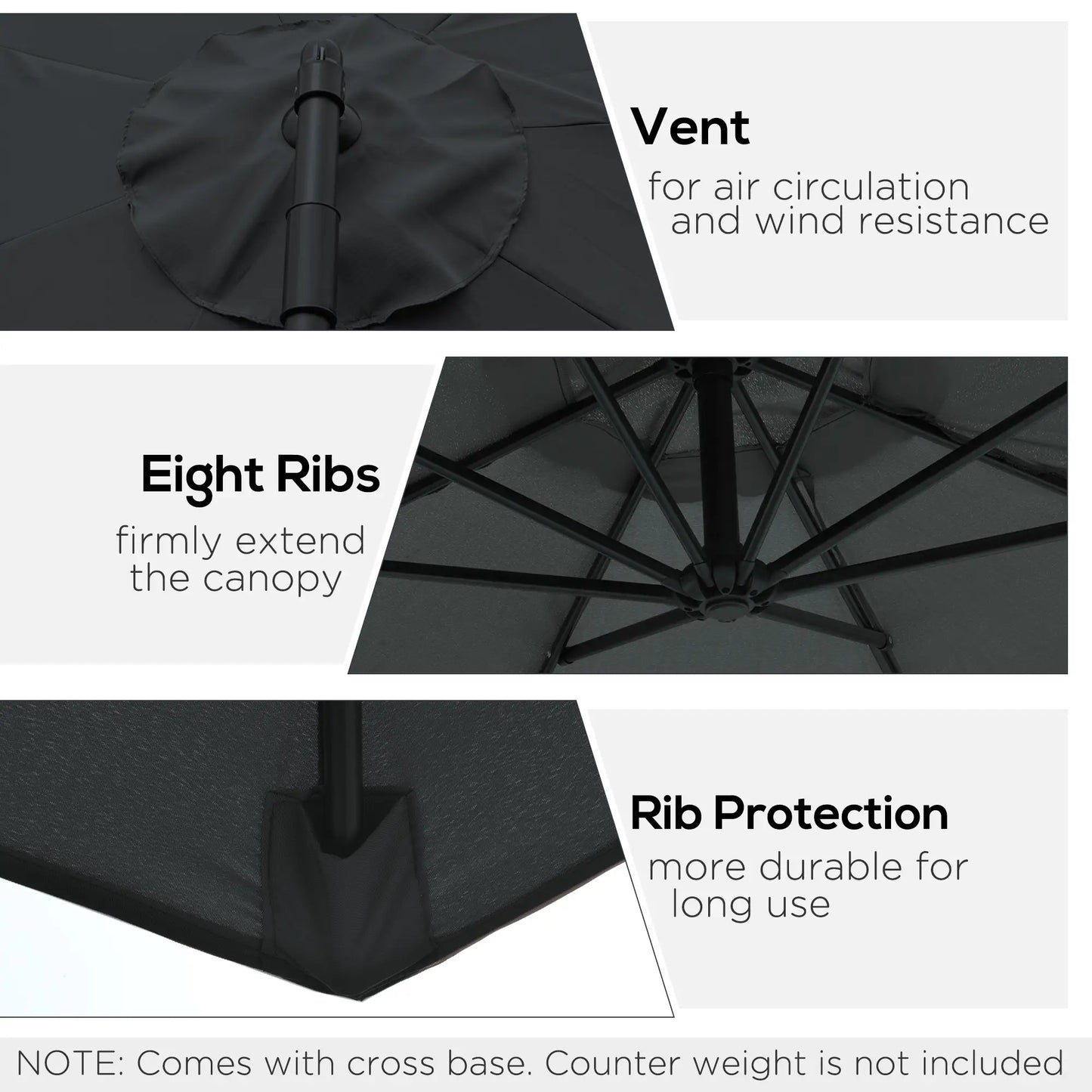 9.7ft Offset Patio Umbrella, 8 Ribs, Crank Handle, Black Offset Cantilever Umbrellas at Gallery Canada