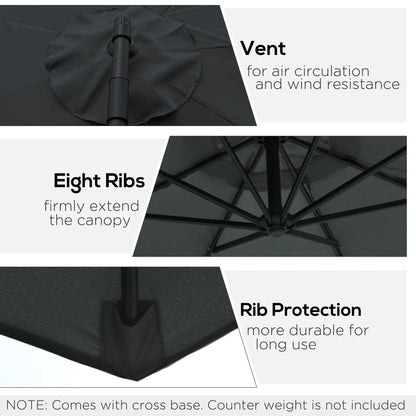 9.7ft Offset Patio Umbrella, 8 Ribs, Crank Handle, Black Offset Cantilever Umbrellas at Gallery Canada