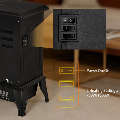 Electric Fireplace Heater, Freestanding, Realistic Flame, Overheat Protection, 750W/1500W, Black Electric Fireplaces at Gallery Canada
