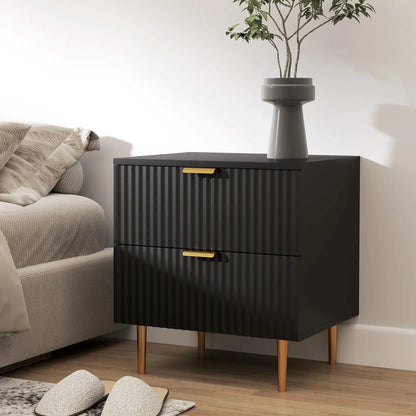 Modern Nightstand, 2 Drawers, Metal Legs, Black Bedside Tables at Gallery Canada
