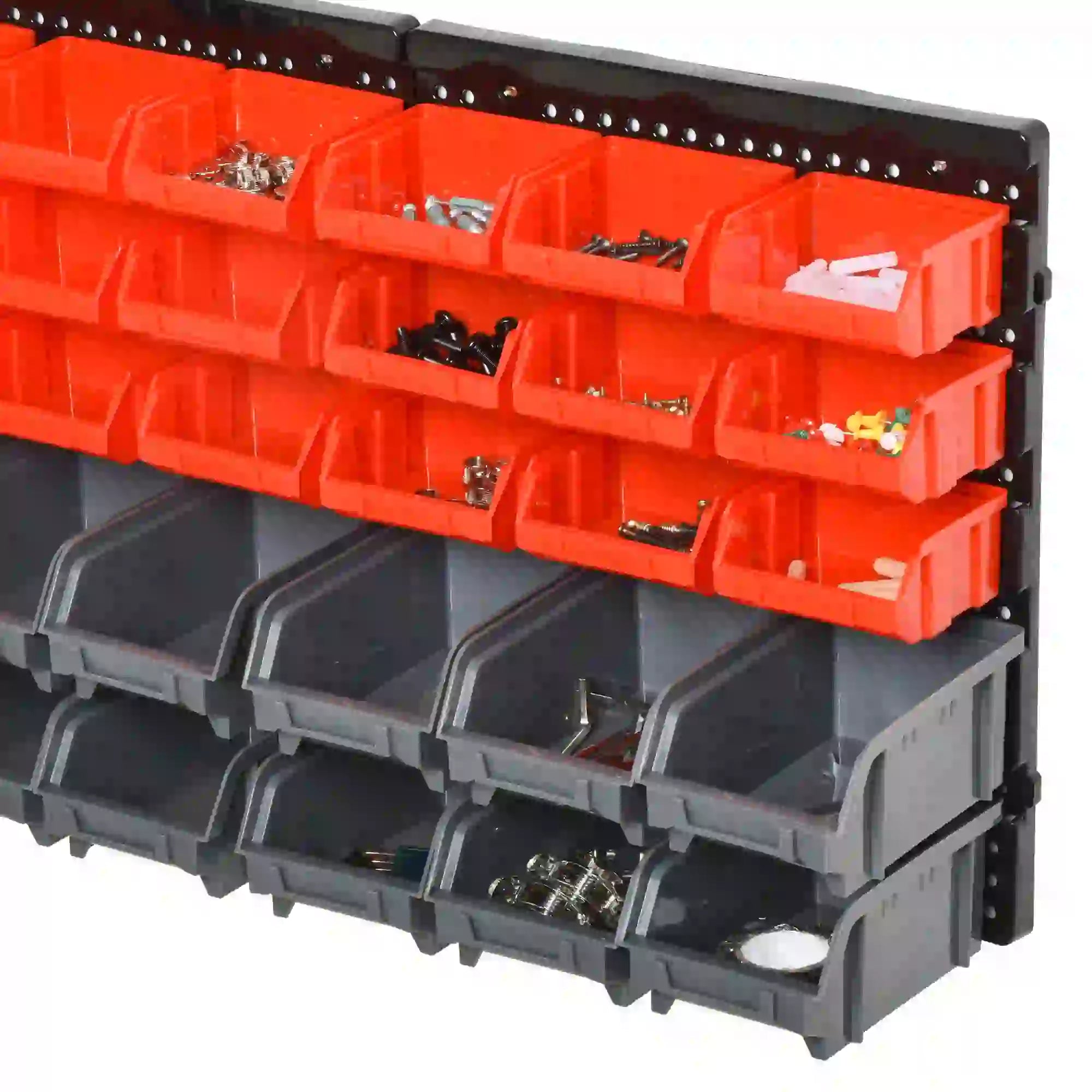Wall Mounted Storage Bin Rack, 30 Bins, Pegboard, Garage Workshop, Red Tool Organizers at Gallery Canada