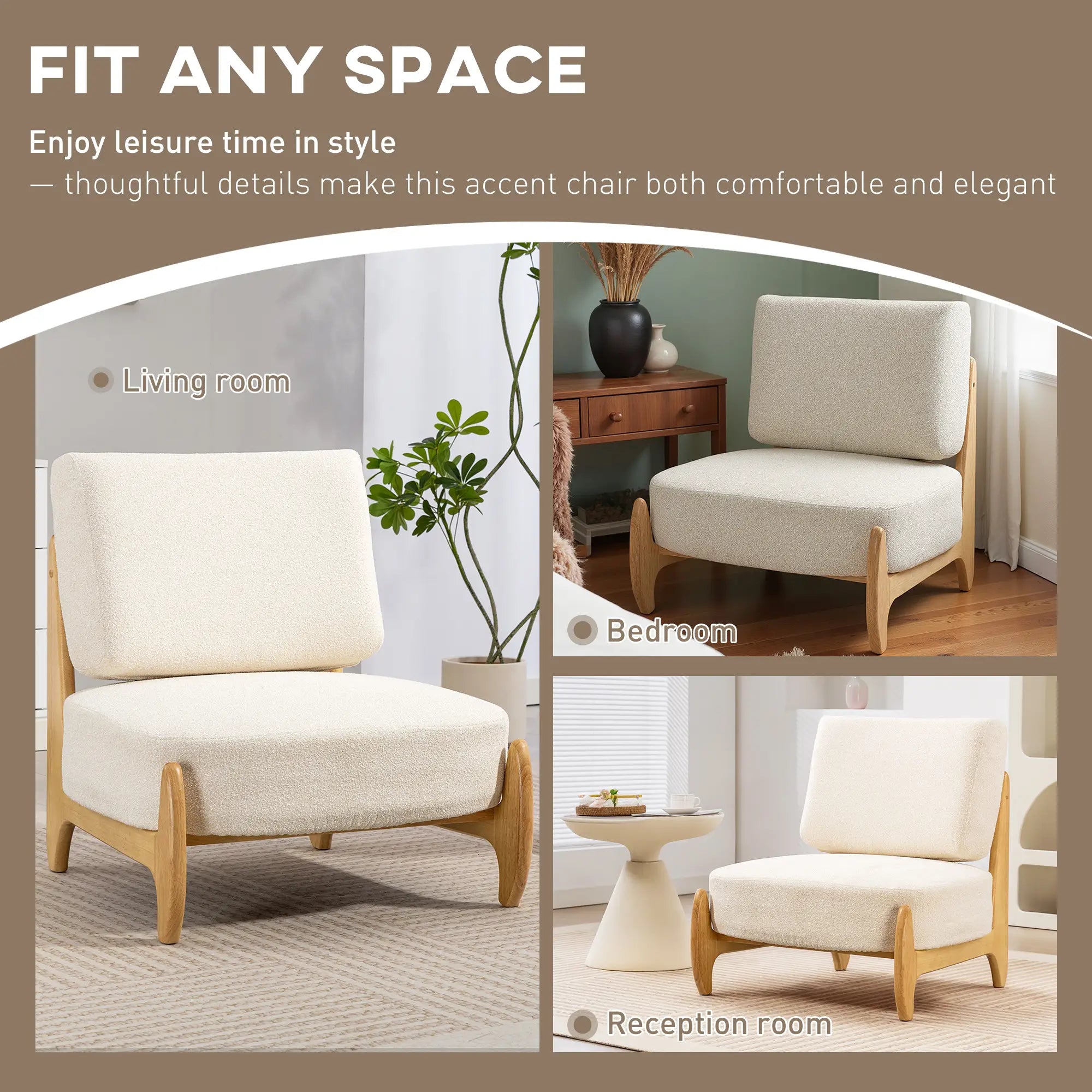 Accent Chair, Rubber Wood Frame, Wide Seat, Modern Chenille, Thick Cushion, Cream White Accent Chairs at Gallery Canada