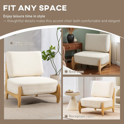 Accent Chair, Rubber Wood Frame, Wide Seat, Modern Chenille, Thick Cushion, Cream White Accent Chairs at Gallery Canada