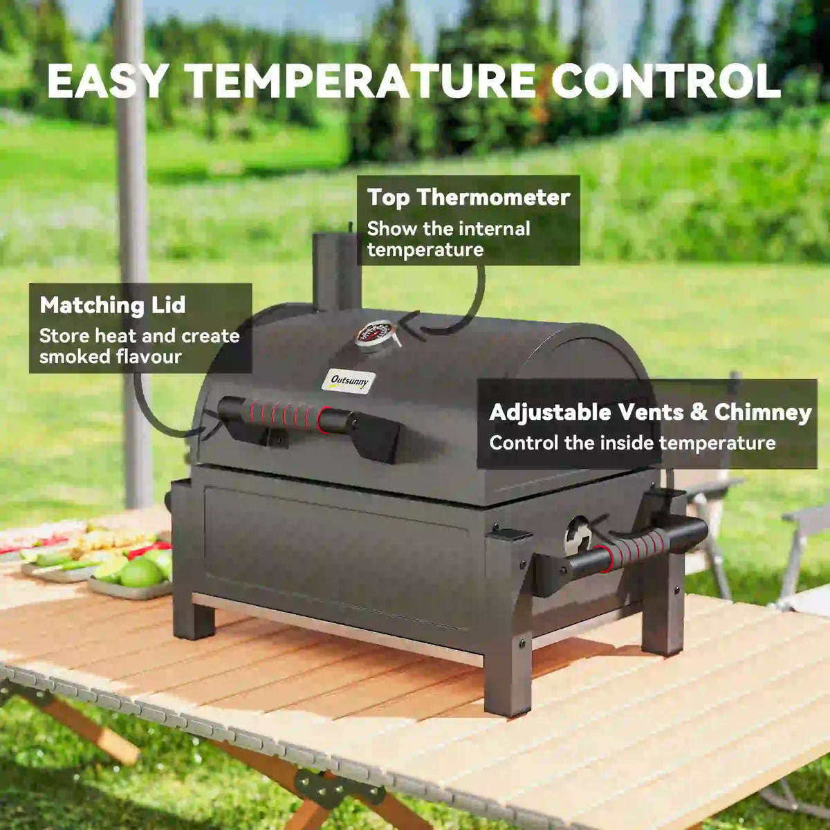 Portable Tabletop Charcoal Smoker, Ash Catcher, Thermometer, Black Charcoal BBQ Grils at Gallery Canada
