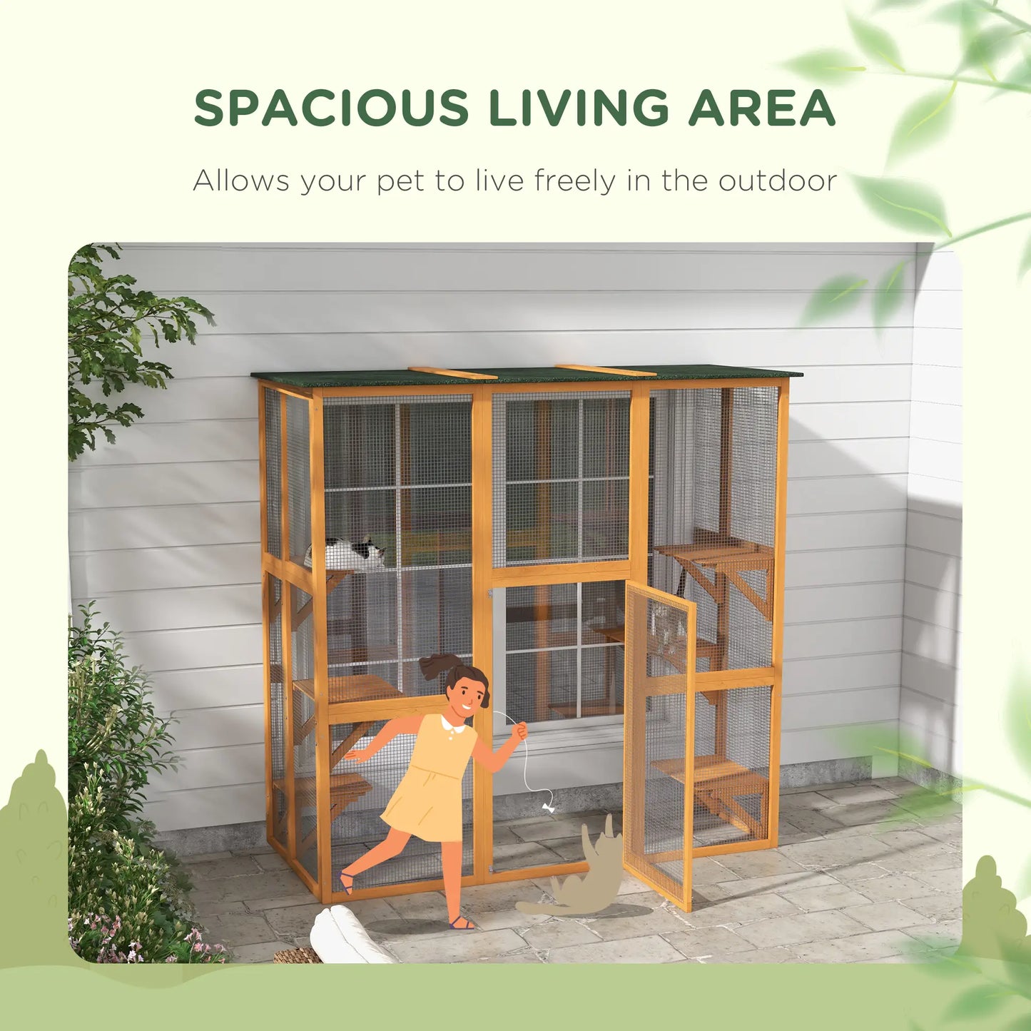 71" x 39" x 71" Cat Cage, Large Outdoor Wooden Cat Patio, Orange Outdoor Cat Enclosures at Gallery Canada