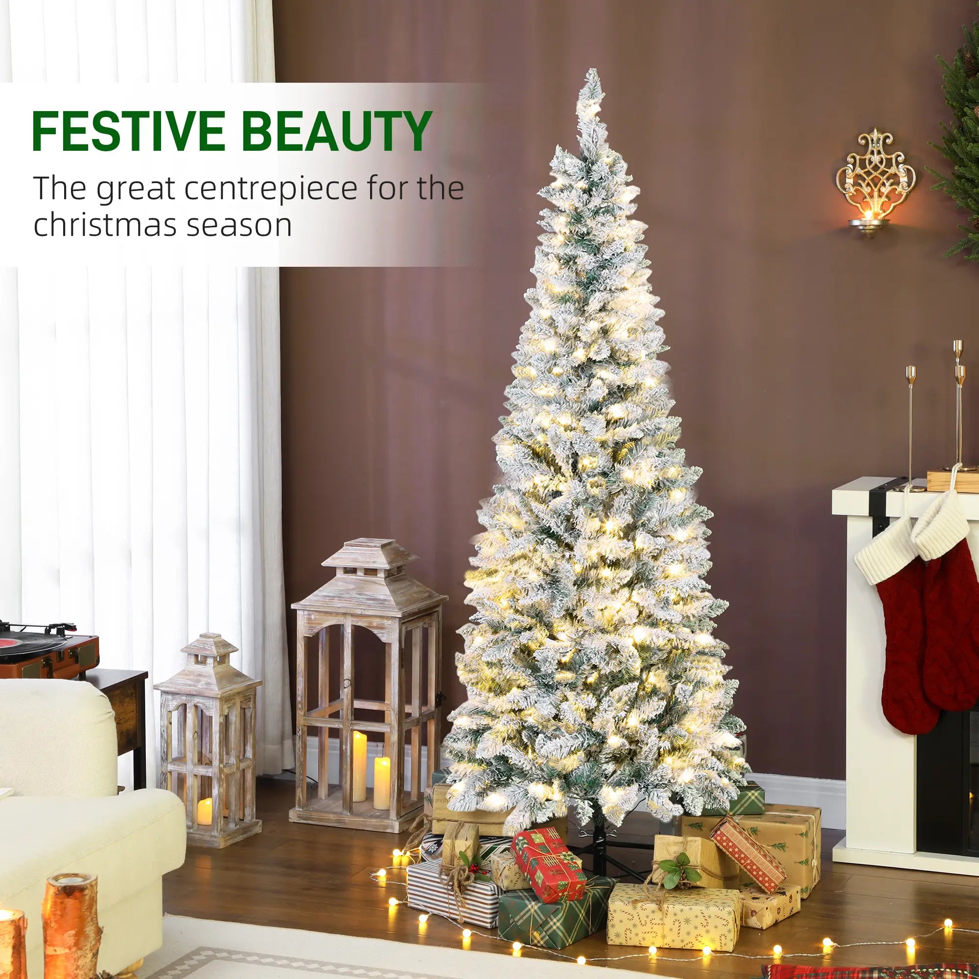 6ft Flocked Christmas Tree, Dual Colour LED Light, 11 Modes, Easy Assembly, Dual Colour Flocked Christmas Trees at Gallery Canada