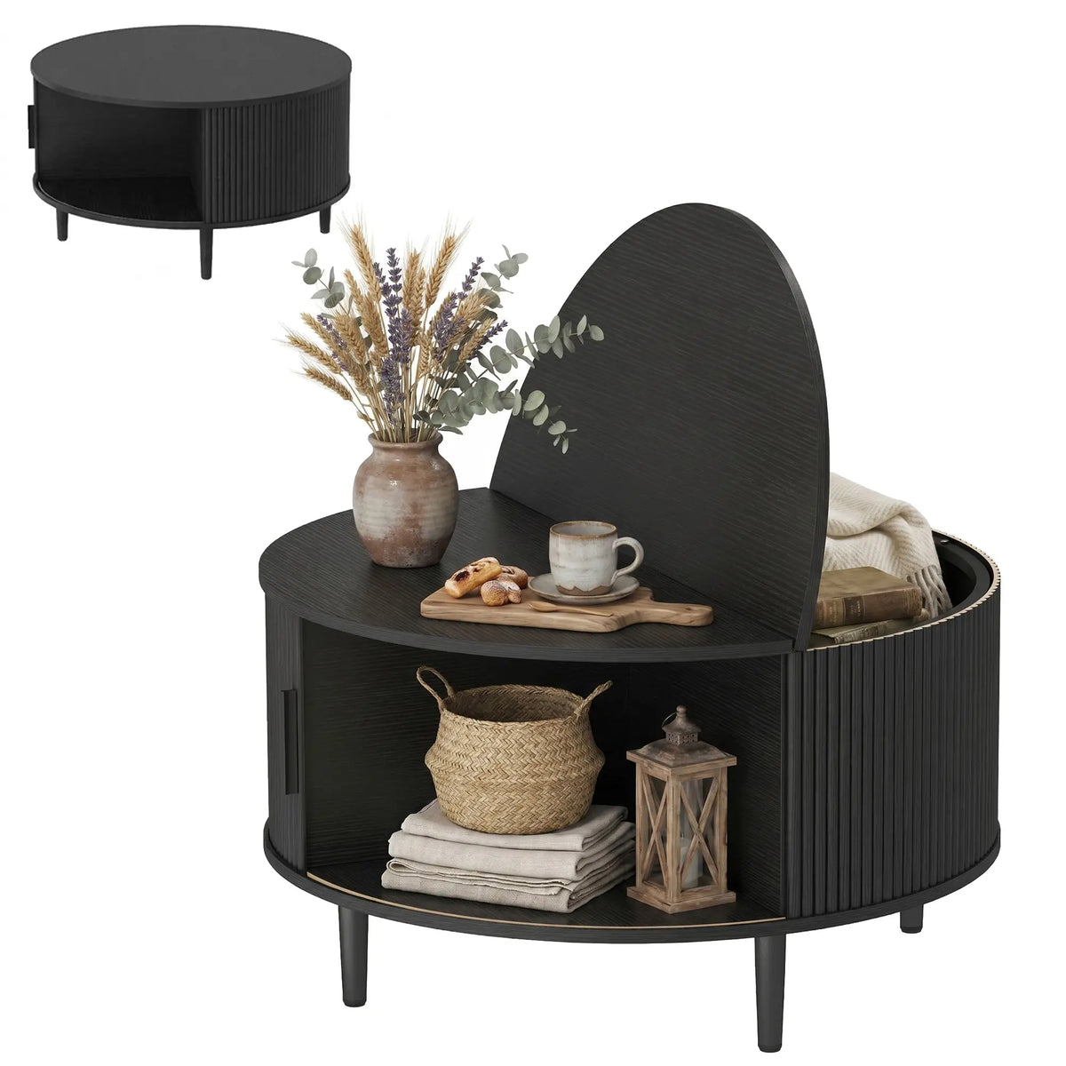 31.5" Black Round Coffee Table with Storage, Flip-Top, Black Coffee Tables at Gallery Canada