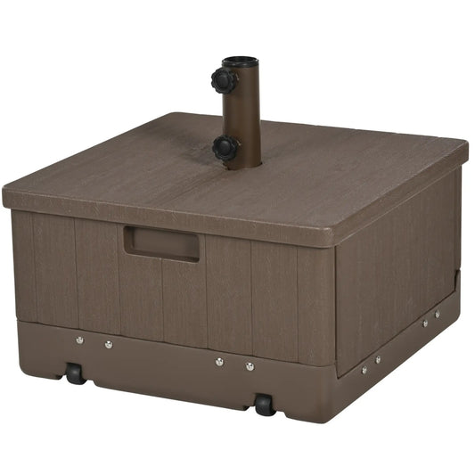 3-in-1 Outdoor Umbrella Base with Wheels, Side Table, Planter Box, 175lbs, Brown Umbrella Bases Brown at Gallery Canada