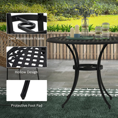 35.5" Round Outdoor Dining Table, Cast Aluminum, Grid Top, Black Patio Dining Tables at Gallery Canada