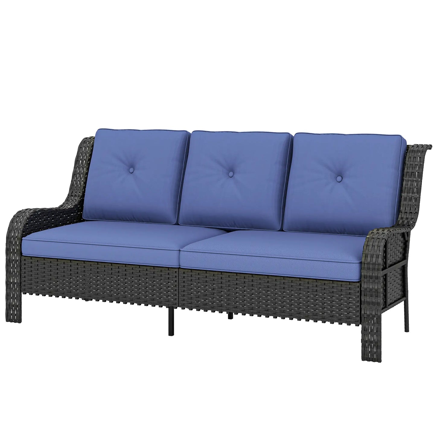 3 Seater Wicker Patio Sofa With Cushions, Deep Blue Patio Furniture Sets Black, Dark Blue at Gallery Canada