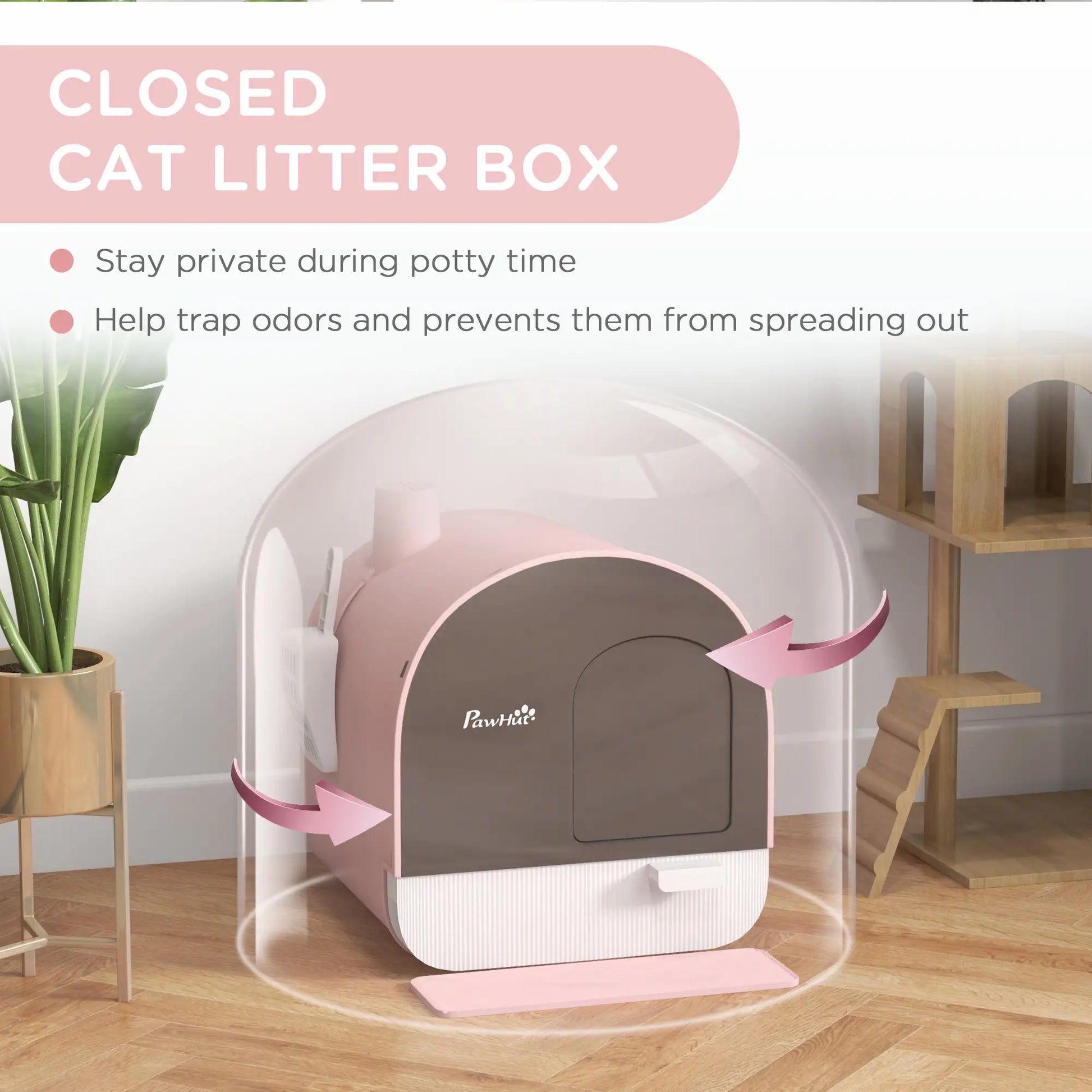 Cat Litter Box with Lid, Removable Tray, Scoop, Filter, Pink Cat Litter Box Enclosures at Gallery Canada