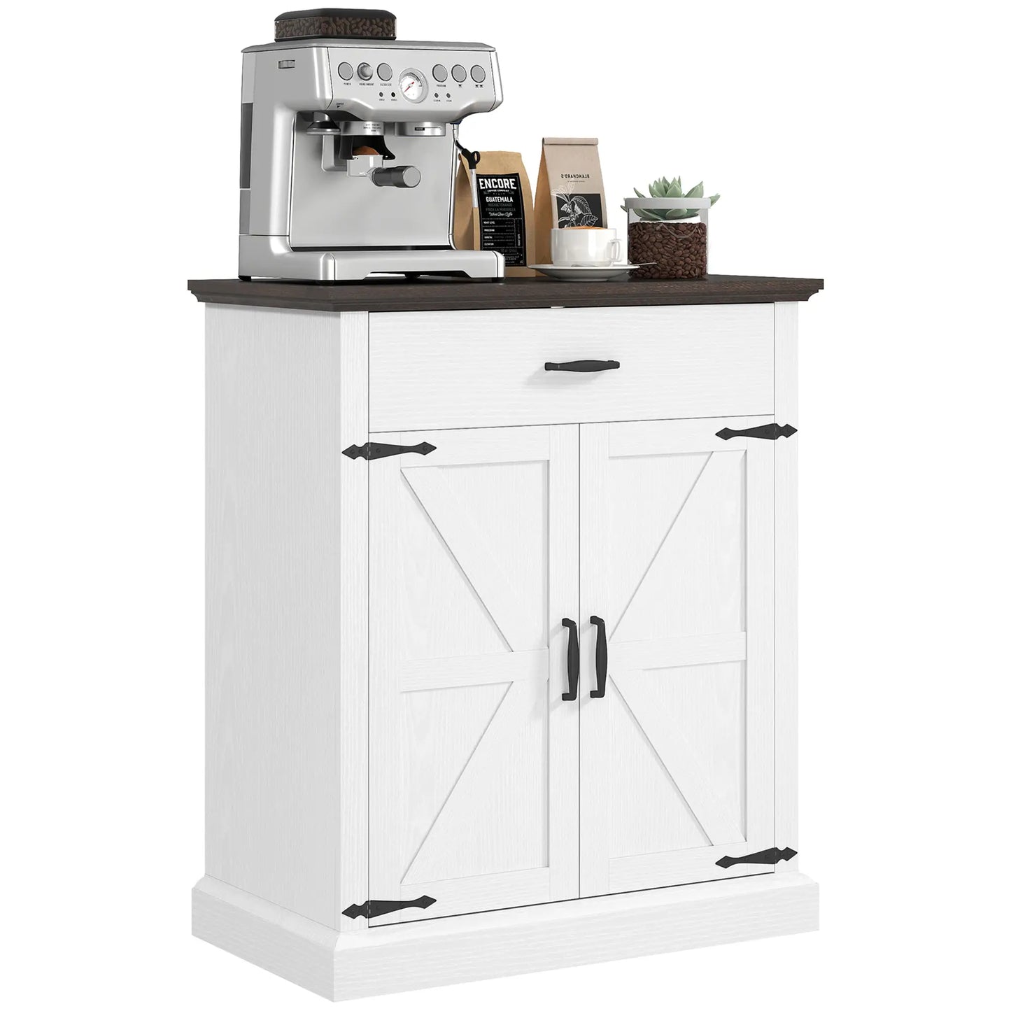 30" Buffet Cabinet, Farmhouse Sideboard, 1.2" Thick Top, White Storage Cabinets at Gallery Canada