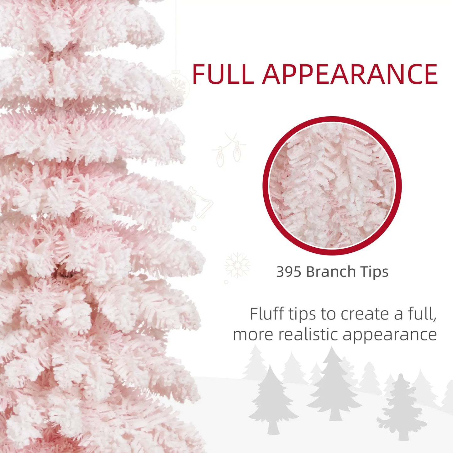 6ft Snow-Flocked Slim Pencil Christmas Tree, 395 Branches, Metal Base, Pink Pencil Christmas Trees at Gallery Canada