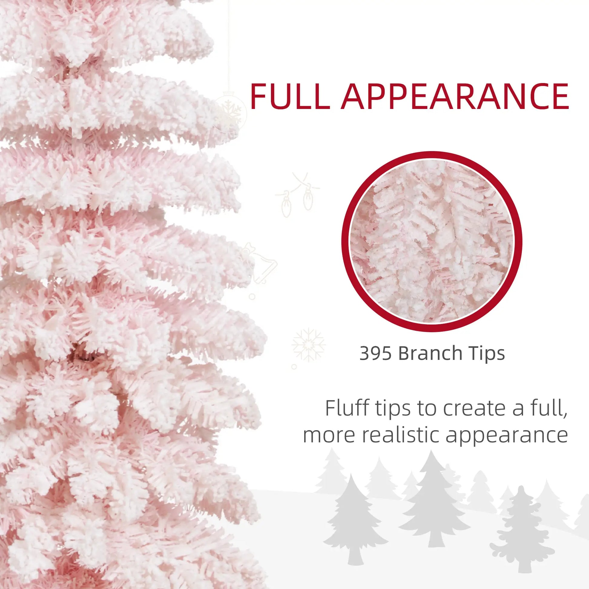 6ft Snow-Flocked Slim Pencil Christmas Tree, 395 Branches, Metal Base, Pink Pencil Christmas Trees at Gallery Canada