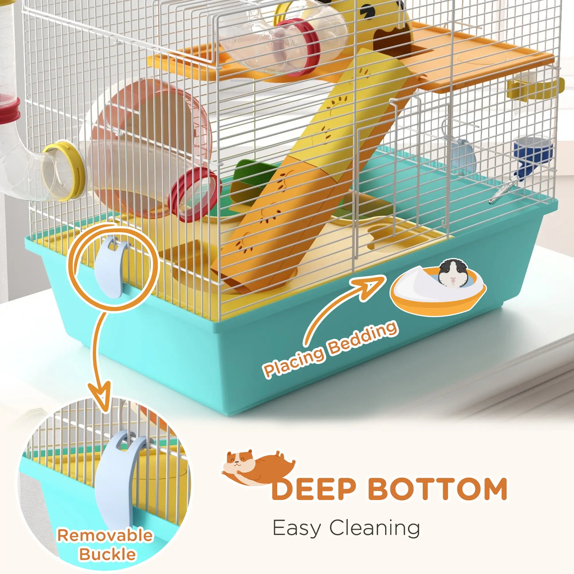 3 Tier Hamster Cage With Tunnels, Water Bottle, Exercise Wheel, 18