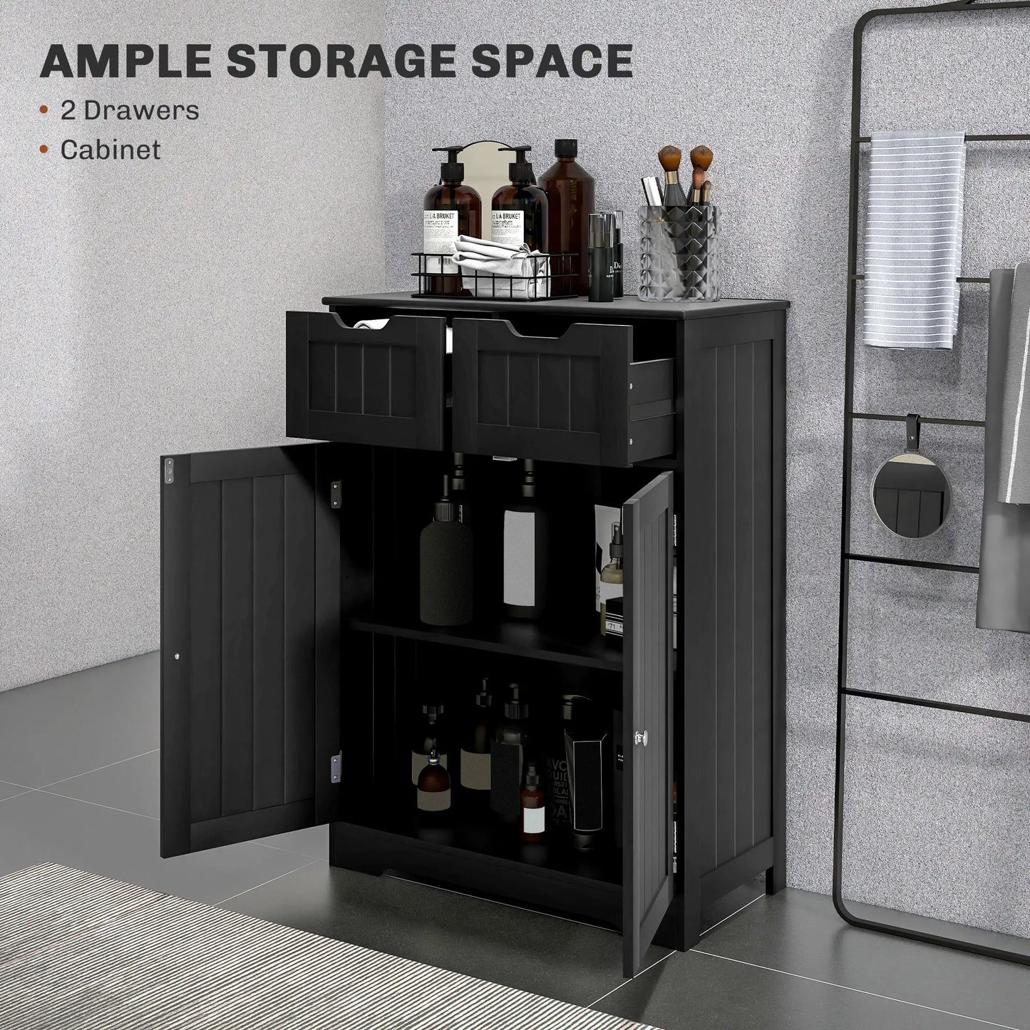 Bathroom Storage Cabinet, 2 Drawers, Adjustable Shelf, Black Bathroom Cabinets at Gallery Canada