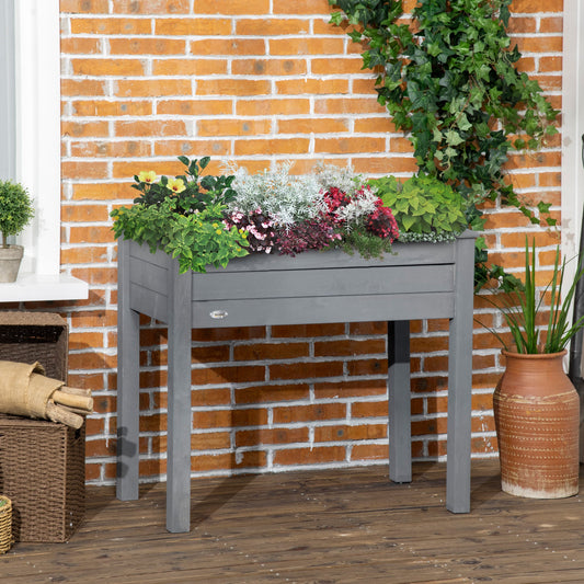 34"x18"x30" Wooden Raised Garden Bed, Elevated Planter Box with Legs, Drainage Holes, Inner Bag for Garden, Dark Grey - Gallery Canada