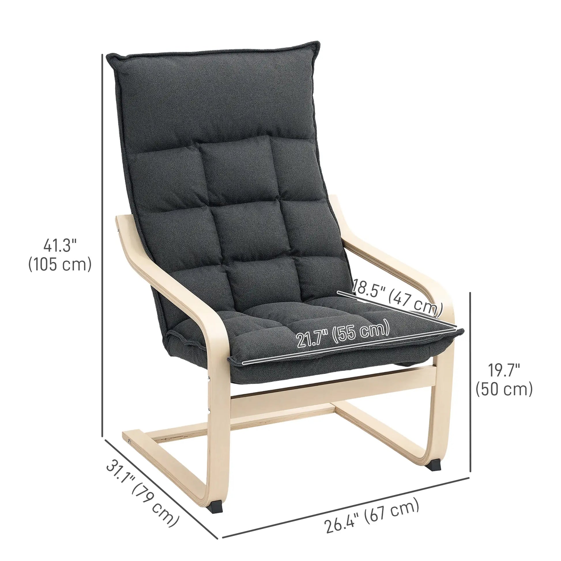 Modern Upholstered Armchair, Curved Leg, Living Room, Dark Grey Accent Chairs at Gallery Canada