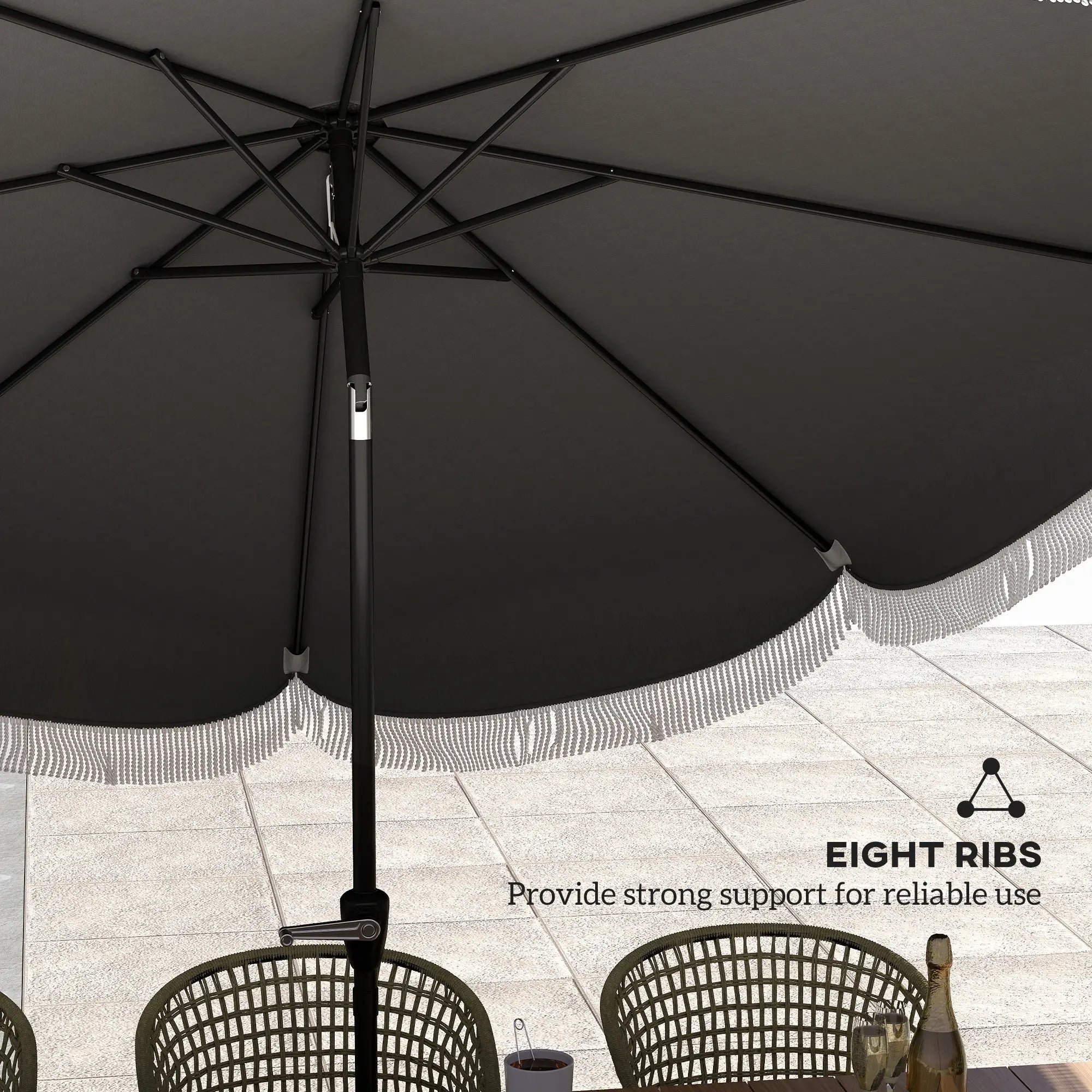 9FT Patio Umbrella, UPF 30+, Crank, 8 Ribs, Tilt, Vented, Charcoal Grey Sun Umbrellas at Gallery Canada