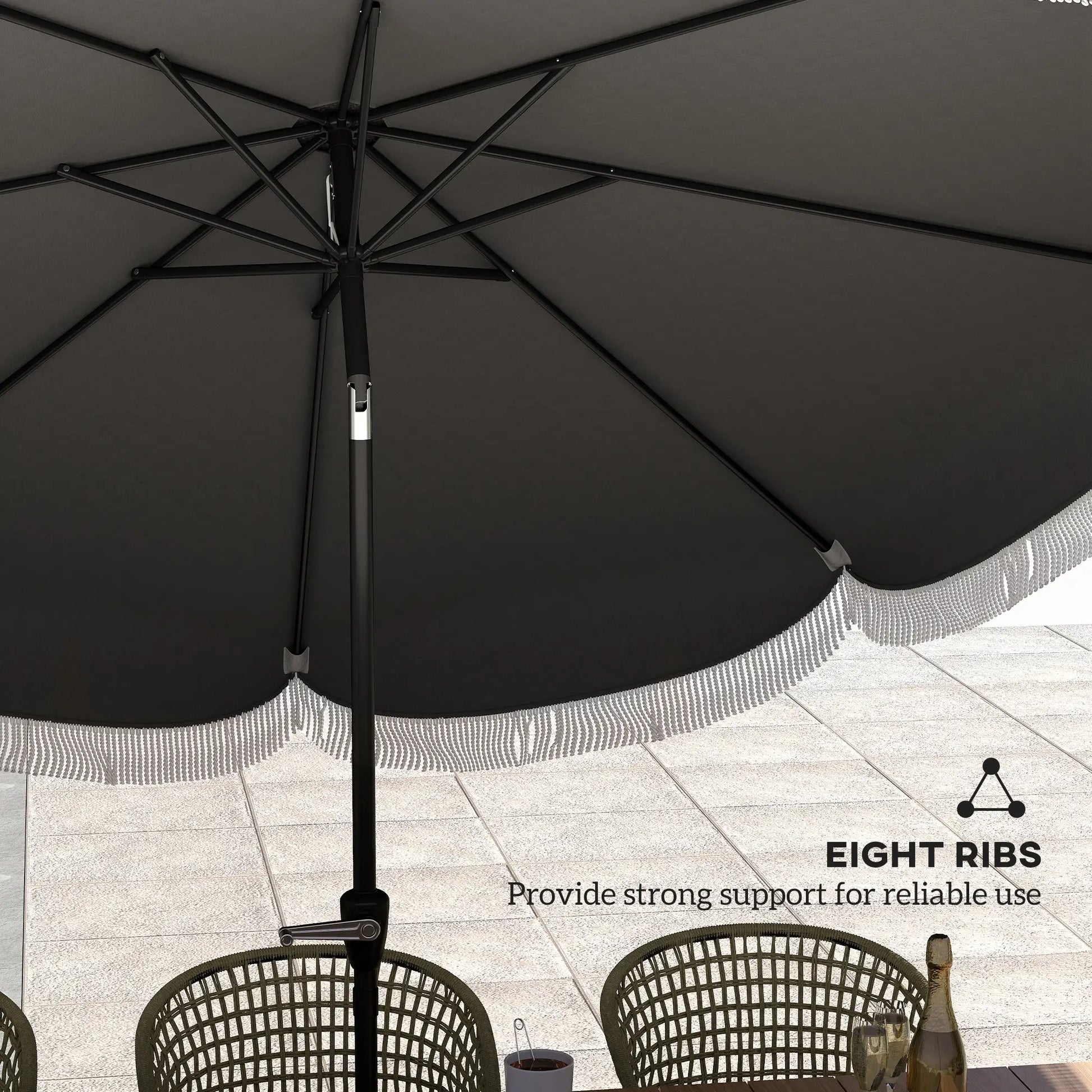 9FT Patio Umbrella, UPF 30+, Crank, 8 Ribs, Tilt, Vented, Charcoal Grey Sun Umbrellas at Gallery Canada