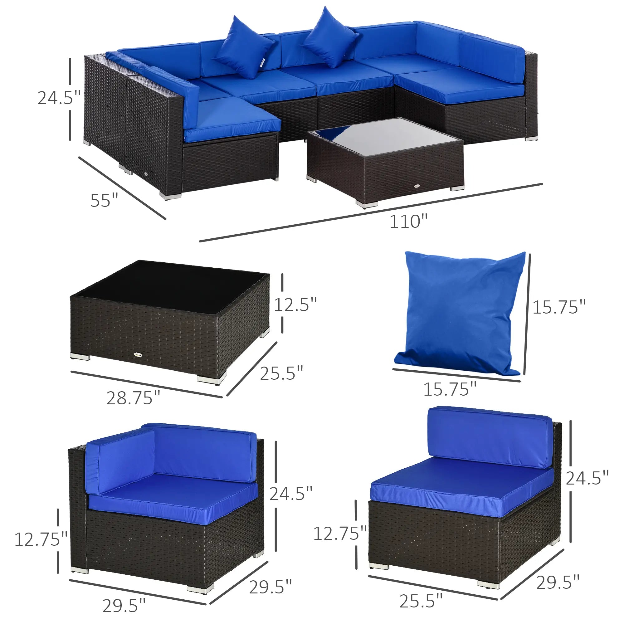 7-Piece Outdoor Rattan Furniture Set, Patio Wicker Sectional Sofa, Blue Patio Furniture Sets at Gallery Canada