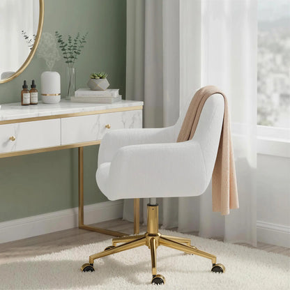 Faux Rabbit Fur Upholstered Office Chair, Cream White Task Chairs at Gallery Canada