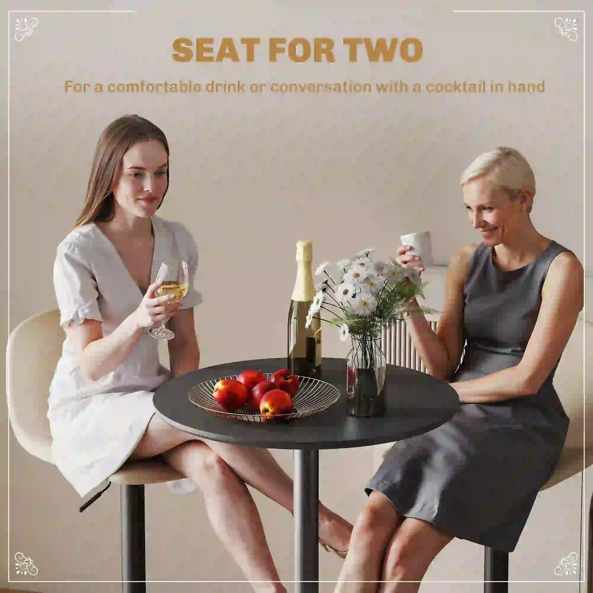 Round Table for 2, 40.2 Inch, Steel Frame, Non-Slip Base, Black Bar Tables at Gallery Canada