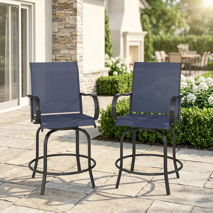 Outdoor Bar Stools Set of 2, 360° Swivel, 26.8" x 29.5" x 48.4", Navy Blue Bistro Sets at Gallery Canada