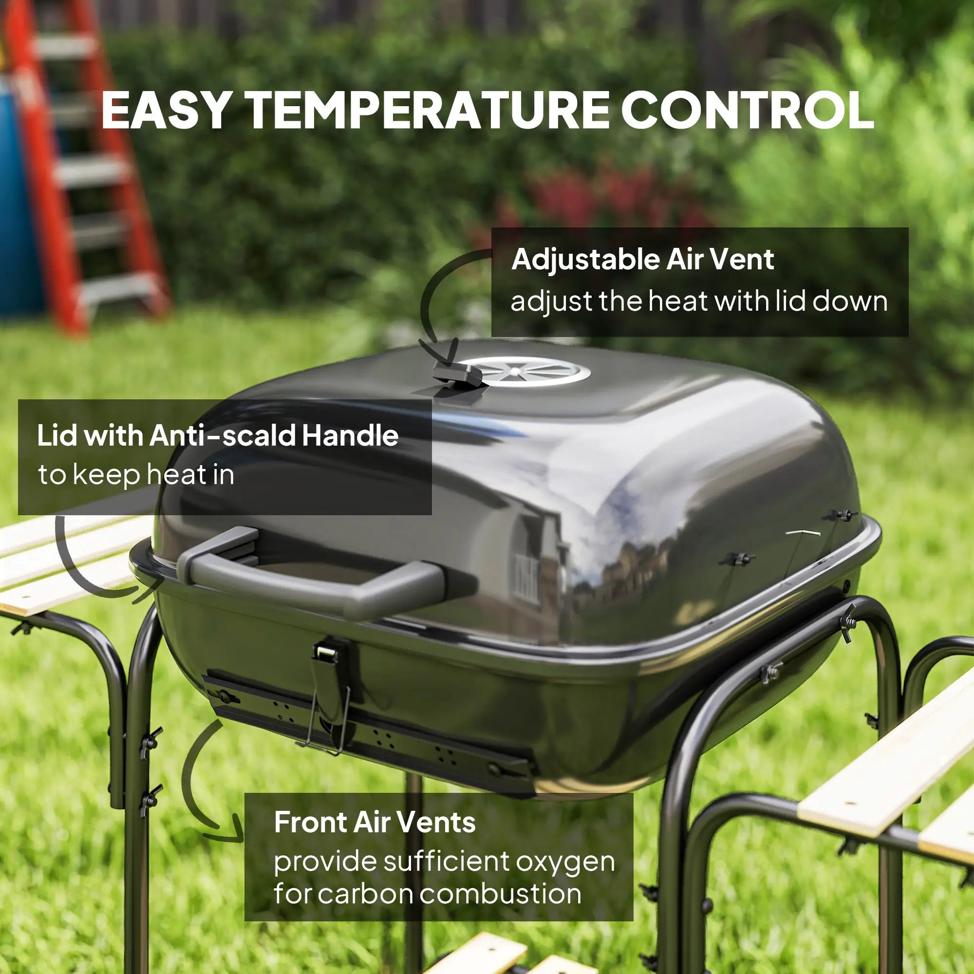 Charcoal BBQ Grill, 1840 cm² Cooking Area, 3 Shelves, Adjustable Vent, Black Charcoal BBQ Grils at Gallery Canada