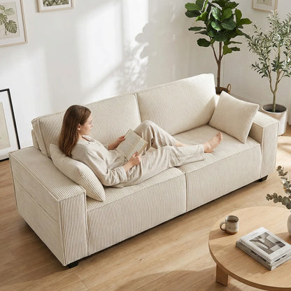 86" 3 Seater Sofa, Modern Corduroy Upholstered Couch, Beige 3-Seater Sofas at Gallery Canada