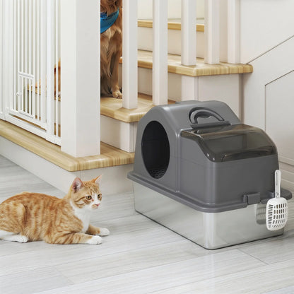 Extra Large Stainless Steel Cat Litter Box, High Sided, Dark Grey Cat Litter Box Enclosures at Gallery Canada