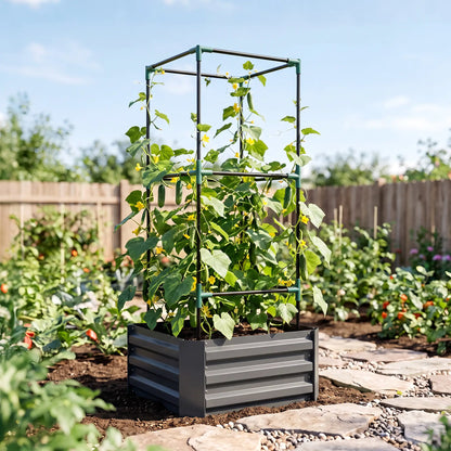 Galvanized Planter Box, Raised Garden Bed with Trellis, Grey Galvanized Planter Boxes at Gallery Canada
